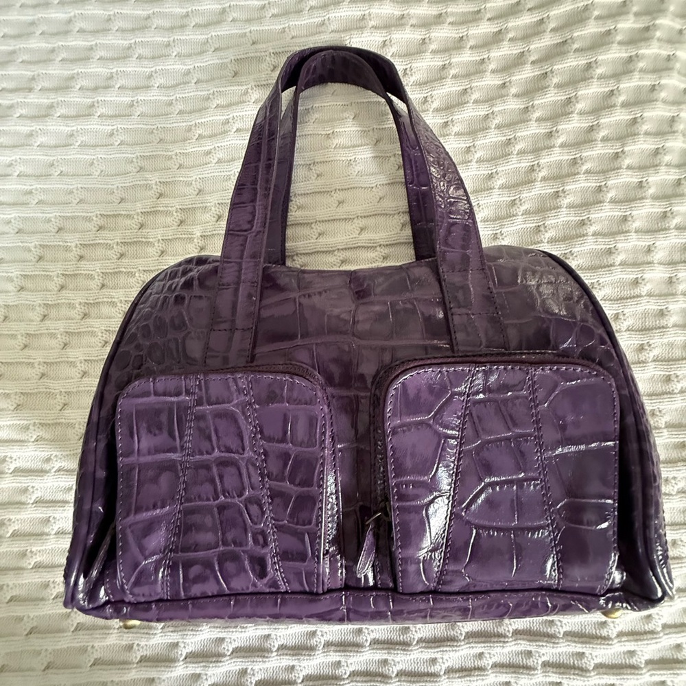 Michael Rome Designs Purple Croc Embossed Genuine Leather Bag. Made in Italy